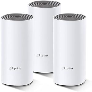 TP-Link Deco E4 Mesh WLAN Set (3er Pack), AC1200 Dual Band Router & Repeater (Reichweite bis zu 370m², ideal für große Häuser mit mehreren Geräten, 6x 100Mbit/s Ports) weiß