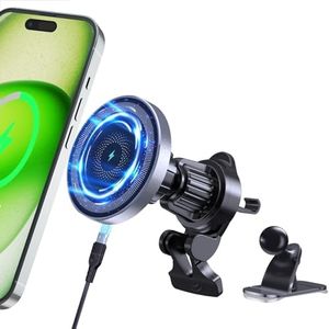 Caricabatterie Wireless Magnetico per Auto, 15W MANKIW Ricarica Wireless Auto Compatibile con iPhone Serie 12/13/14/15,Mag-Safe,Magnetica Cover, Mag-safe Caricabatterie Auto Supporto