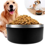 IKITCHEN Dog Bowl for Food and Water, 40 Oz Stainless Steel Pet Feeding Bowl, Durable Non-Skid Double Wall Insulated Heavy Duty with Rubber Bottom for Medium Large Dogs (40 Ounces/5 Cup, Black)