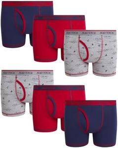 Nautica Boys Boxer Briefs - 3/6 Pack Comfort Stretch Cotton Kids Underwear Boxers for Boys with Contour Pouch (Sizes: 6-18), Size 8-10, Grey Print/Red/Patriot Blue- 6pk