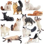 EYSCOTA 12PCS Realistic Cat Figurines, Plastic Cat Figure, Cat Cake Topper Kitten Toy Christmas Birthday Gift for Kids and Children