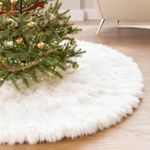 iMucci 60Inch Wool Fur Christmas Tree Skirt 2024 Update Extra Large Tree Skirt Plush White Christmas Tree Skirt for Christmas New Year Holiday Xmas Home Party Decor