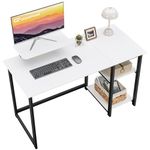 GreenForest Computer Desk with Monitor Stand,100cm White Desk with Reversible Storage Shelves Modern PC Gaming Home Office Desk for Small Spaces,White