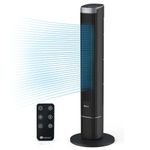 PureMate 43-Inch Tower Fan with Remote Control, Oscillating Bladeless Cooling Fan, 4 Speeds & 4 Wind Modes, 12 Hour Timer, LED Display, Portable Quiet fan for Bedroom Office and Home - Black