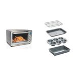 Hamilton Beach 31190C Digital Display Countertop Convection Toaster Oven with Rotisserie, Large 6-Slice, Stainless Steel & Chicago Metallic 8044 Non-Stick Toaster Oven Set, 4-Piece