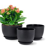 Gardrium Plant Flower Pots 12/10/9 inch Set of 3, Plastic Planters with Drainage Hole for Indoor Outdoor Garden,Black