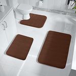 Home Brilliant Memory Foam 3 Pieces Bathroom Rugs Set - Thick Soft Absorbent Non-Slip Bath Mats, Washable Small/Large/U-Shaped Contour Bath Rugs, (31.5x19.8 + 17x24 + 20x24 Inch, Brown)