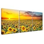 Canvas Wall Art Sunflower Pictures - 3 Pieces Flower Landscape Paintings Set for Home Living Room Kitchen Decor Bedroom Office Modern Artwork Sunset Wall Art Nature Floral Poster Print 12x16 inch