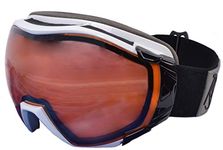 Rapid Eyewear Tahko SKI and SNOWBOARD GOGGLES TO WEAR OVER GLASSES for Men and Women. Mirrored UV Double Lens Anti Fog System. OTG Fit Over Your Spectacles. Black - White & Orange Mirror Lenses