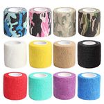 12 Rolls Self Adhesive Tape,Cohesive Wrap Bandages,Camouflage Wrap Tape for Hunting,Strong Elastic Stretch Sports Tape for Wrist,Ankle Sprains & Swelling,FDA Approved-2"x5 Yards(12 Color)