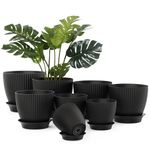 JOJOSEE 8 Pack Plant Pots Indoor, Plastic Indoor Plant Pots with Drainage Holes and Tray, 19/17.5/16.5/16/14/13/11.5/10 cm Flower Pots for Indoor Outdoor Garden House Decorative Plants and Flowers