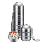 Metal Pill Organizer Weekly,Stackable Waterproof Travel Pill Box,Travel Hiking 7 Day Pill Box Case,Date Display,Large Compartment to Hold Pills, Vitamins, Capsules,Fish Oil, Supplements (Grey)