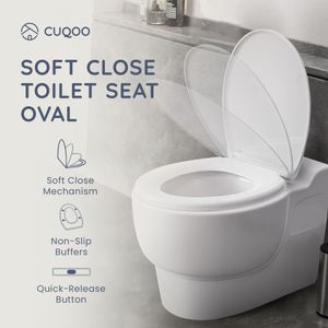 CUQOO Oval Soft Close Toilet Seat – White, Easy Clean