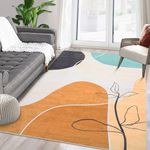 Yeeffia Washable Rugs for Living Room Orange Area Rug for Bedroom Low Pile Mid Century Modern Decor Rug Soft Non-Shedding Kids Room Rug Large Throw Rug for Entryway Office Dining Room 200 x 290 cm