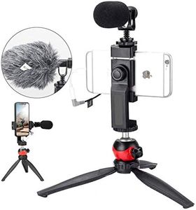 EACHSHOT Microphone for iPhone with Tripod, Recording Equipment with External Videomic Shotgun Mic and Stand for Android Cell Phone Vlog Filming, Smartphone Vlogging Kit for YouTube TikTok Live Video