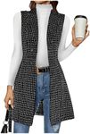 GORGLITTER Women's Plaid Sleeveless Long Vest Cardigan Business Casual Work Fall Blazers Outfits For Women 2024 Black Medium