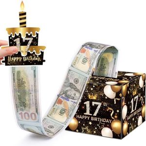 Meiidoshine 17th Birthday Money Box for Cash Gift, Surprise Pull Out Money Gift Box with 100Pcs Transparent Bags - Fun Ways to Give Cash as A 17th Birthday Gift for Girls Boys