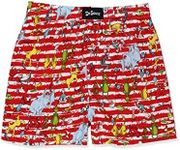 Dr. Seuss Grinch Cat in The Hat Men's Button Fly Boxer Lounge Shorts (Large, Red)