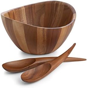 nambe Gourmet Harmony 3 Piece Wooden Salad Bowl Set | Big 12-Inch Salad Bowl with Serving Utensils | Acacia Wood Salad Tosser and Fruit Bowl | Housewarming Gift | Designed by Wei Young