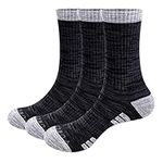 YUEDGE Mens Cushioned Crew Sports Socks Moisture Wicking Black Cotton Hiking Walking Socks Padded Work Socks For Men 5-8, 3 Pairs