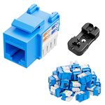 iwillink 10Gbps Cat6 Keystone Jack, RJ45 Keystone Jack 25-Pack and Keystone Punch-Down Stand, UTP Modular Ethernet Jack Insert 90-Degree, Punch Down Keystone Jack Adapter, Blue