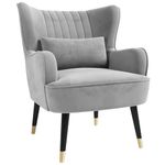 Vesgantti Velvet Accent Chair with Lumbar Pillow, Modern Wing Back Armchair Lounge Chair, Large Occasional Chair for Living Room Bedroom Study Room Office（Gray）