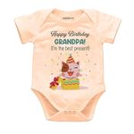 KNITROOT Family Special Newborn Baby Peach Color Half Sleeve Unisex Romper, Sleepsuit, Body Suit, Envelope Neck, Happy Birthday Grandpa, 9-12 Months, Infant Cloths for Boys & Girls