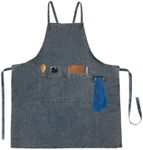 Surblue Cotton Denim Apron with Pockets Adjustable Jean Apron for Man Woman for Kitchen, BBQ, Garden, Workshop, Blue