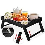 KEEKR Bed Tray Table with Adjustable Height, Foldable Legs & Leg Locks - Bed Table Tray for Serving Breakfast with Carrying Handles, 100% Made of Bamboo, for Men & Women (Black)