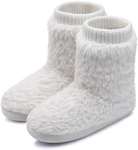 MIXIN Women's Warm Faux Fleece Fuzzy Indoor Outdoor Slipper Boots Shoes (9-10 M US Women, White)