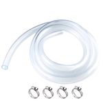 Clear Vinyl Tubing 1/2" ID x 5/8" OD, Flexible PVC Tubing, Hybrid PVC Hose, Heavy Duty UV Chemical Resistant Lightweight Plastic Tubing with Stainless 4 Clamps (50 Foot Length)