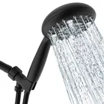 SR SUN RISE Shower Head, 6-Settings 5 inch High Pressure Handheld Shower Head Set with 1.8 Meter/71 Inch/ 5.9 FT Long Shower Hose and Shower Bracket, Black