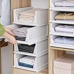 Wardrobe Storage Box, 4 Set Drawer Storage Racks Clothes Organizer Basket Shelf Stacking Drawers, Stacking Basket Bins for Kitchen Cabinet, Pantry, Closet, Bedroom, Bathroom Organization (White)