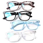 Henotin 4-Pack Blue Light Blocking Reading Glasses Women Men,Spring Hinge Computer Readers,Anti UV Ray Square Nerd Eyeglasses (4 pack Mix Color, 0.50, Diopters)