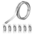 hannger Hose Clips Set, 2.5M DIY Large Hose Clamp Worm Drive Hose Clamps Adjustable Jubilee Clips Assorted with Screw Clamp 6 Pcs for Radiator | Automotive | Mechanical Plumbing | Tube and Fuel Line