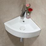 Bathroom Wash Basin, Corner Basin, Ceramic, Mini Sink, Small Guest Toilet, Countertop Washbasin, Bathroom, 46 x 32 x 12.5 cm, Wall Mounted Sink with Overflow