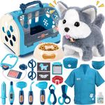 22pcs Doctors Vet Set for Kids Electronic Interactive Dog Toys Walking Barking Wagging Tail Husky Vet Kit with Doctor Costume Pretend Role Play Birthday Gifts Toys for 3 4 5 6 Years Old Girls Boys