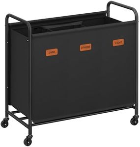 SONGMICS Laundry Hamper with Wheels, 3-Section Laundry Sorter, 44.9 Gal. Capacity, Portable Laundry Cart with 5 Labels, for Laundry Room, Bedroom, Bathroom, Ink Black URLS330B01