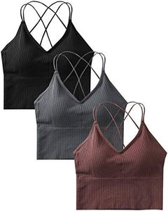 heekpek Reggiseno Sportivo Donna Sport Push Up Bustier Elasticità Spaghetti Reggiseno Top con Spallacci Imbottiti e Incrociati Bralette Lift Yoga Bra per Ginnastica Corsa Jogging (Nero+Grigio+caffè)