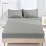 AR Ware Double Fitted Sheet Non Iron Wrinkle, 25cm Deep Ultra Soft Microfiber Elastic Fitted Bed Sheets Easy Care, Fade Resistant (Grey)