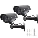 Dummy Cameras Fake CCTV 2PCS, Dummy Fake Security CCTV Camera Simulation Monitor with Flashing LED, Dummy CCTV Cameras Outdoor Indoor, Bullet Shape Dummy Fake Camera Waterproof (2 CCTV Signs + Screws)