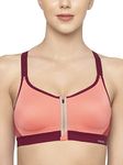 Triumph International Women's Polyamide Tshirt Triumph Triaction 125 Padded Wireless Front Open Extreme Bounce Control Sports Bra (118I048_Orange-Light Combination_32D)