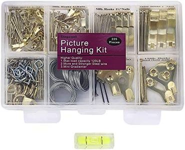 Picture Hangers, Picture Hanging Kit, 225pcs Heavy Duty Frame Hooks Hardware with Nails, Hanging Wire, Screw Eyes, D Ring and Sawtooth for Wall Mounting