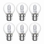 42W BC B22 Halogen G45 Golf Ball Bulb Dimmable, 613LM Warm White 2700K AC 230V Halogen B22 Bayonet Classic Mini Globe Clear Round Light Bulb for Chandeliers, Pack of 6