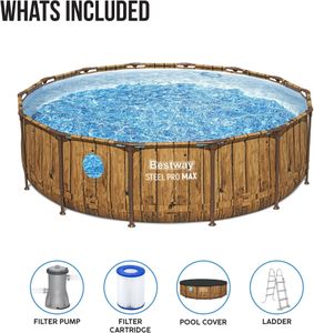 Bestway Steel Pro Max 14ft Round Above Ground Pool Set – Metal Frame, Windows