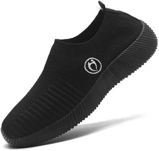 HAJINK Walking Shoes Women Fashion Black Slip on Sneakers Womens Mesh Lightweight Breathable Sock Shoe Comfortable Platform Athletic（Black,9）