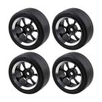 BQLZR RC Rubber Tires with 7-Spoke Black Alloy Wheel Rims for 1:10 On-Road Pack of 4