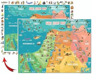 Bible Story Map Poster - 2 Sided - 27"x 37" Large Map – Christian History & Art for Home Church Or Sunday Bible School - Blank Side on Back for Educational Games and Memory - For Kids and Youth