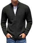 COOFANDY Men's Full Zip Cardigan Sweater Cable Knitted Slim Fit Zip Up Sweaters Long Sleeve Sweaters with Pockets Black