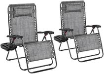 Yaheetech Zero Gravity Chair Outdoor Patio Recliner Heavy Duty Adjustable Foldable Sunlounger W/Cup Holder & Carry Strap for Patio Poolside Deck Gray/2